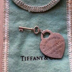 Tiffany & Co. 925 Sterling Silver Heart Key Tag Pendant - Original Box & Pouch